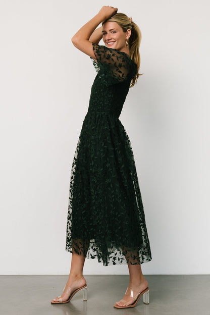 Kendra Embroidered Dress | Dark Green