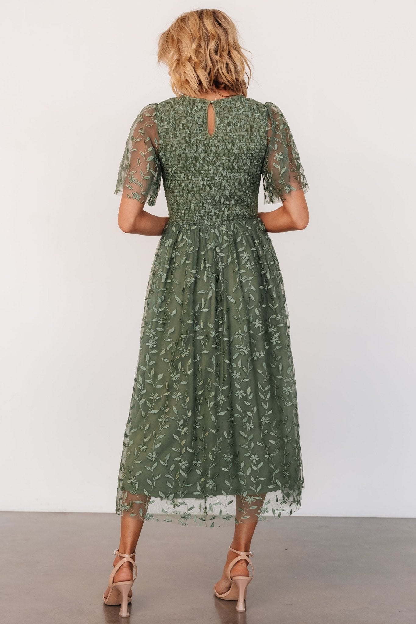 Kendra Embroidered Dress | Dark Sage