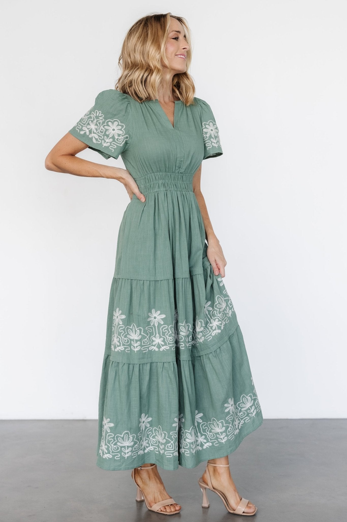 Kennedy Embroidered Maxi Dress | Dark Sage