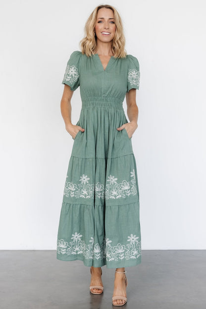 Kennedy Embroidered Maxi Dress | Dark Sage