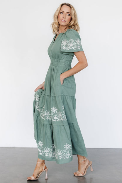 Kennedy Embroidered Maxi Dress | Dark Sage