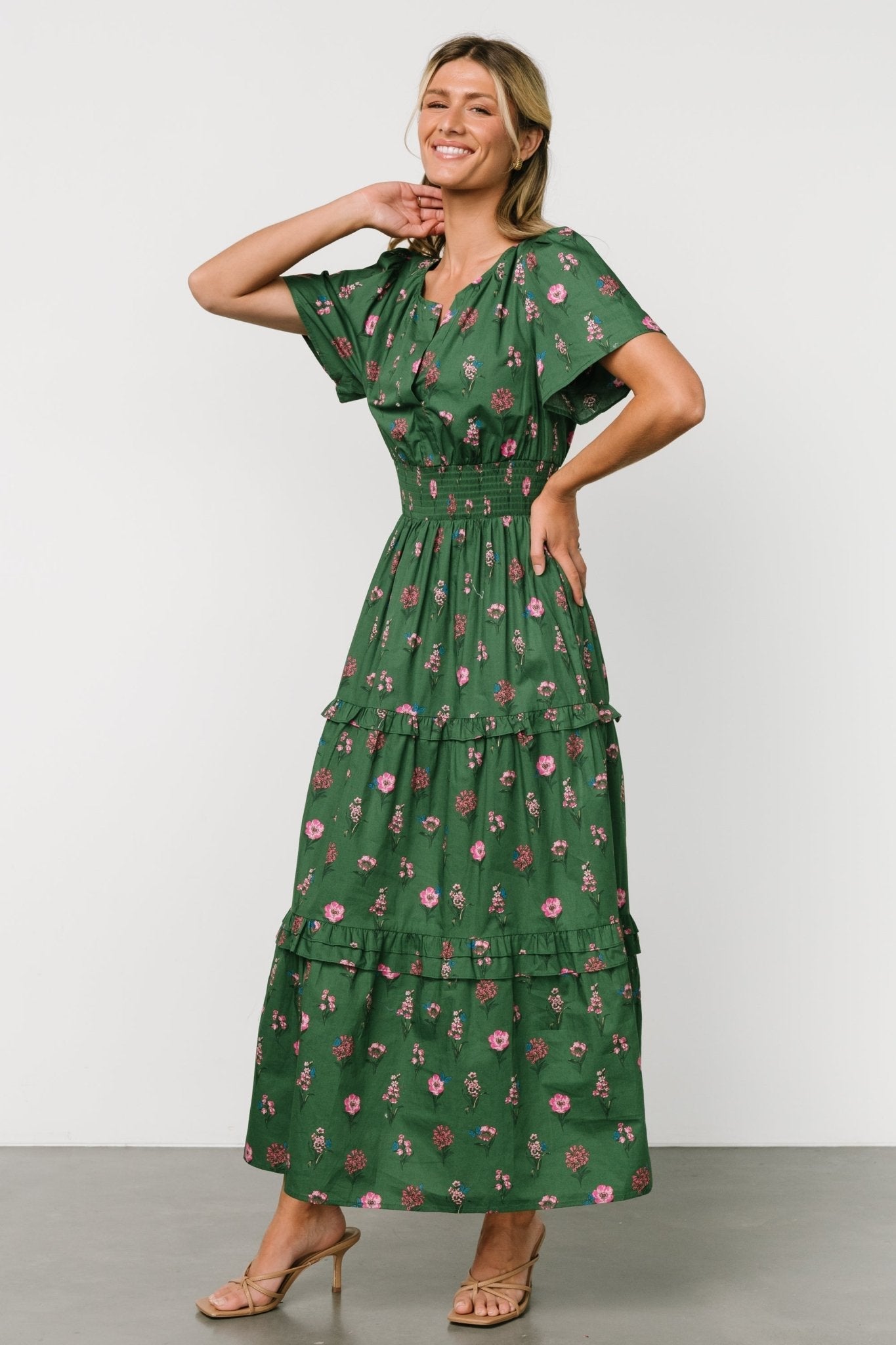 Kiana Poplin Maxi Dress | Green + Pink