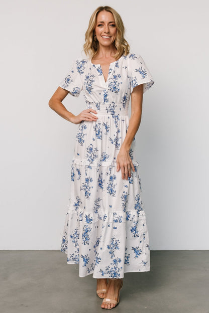 Kiana Poplin Maxi Dress | Off White + Blue