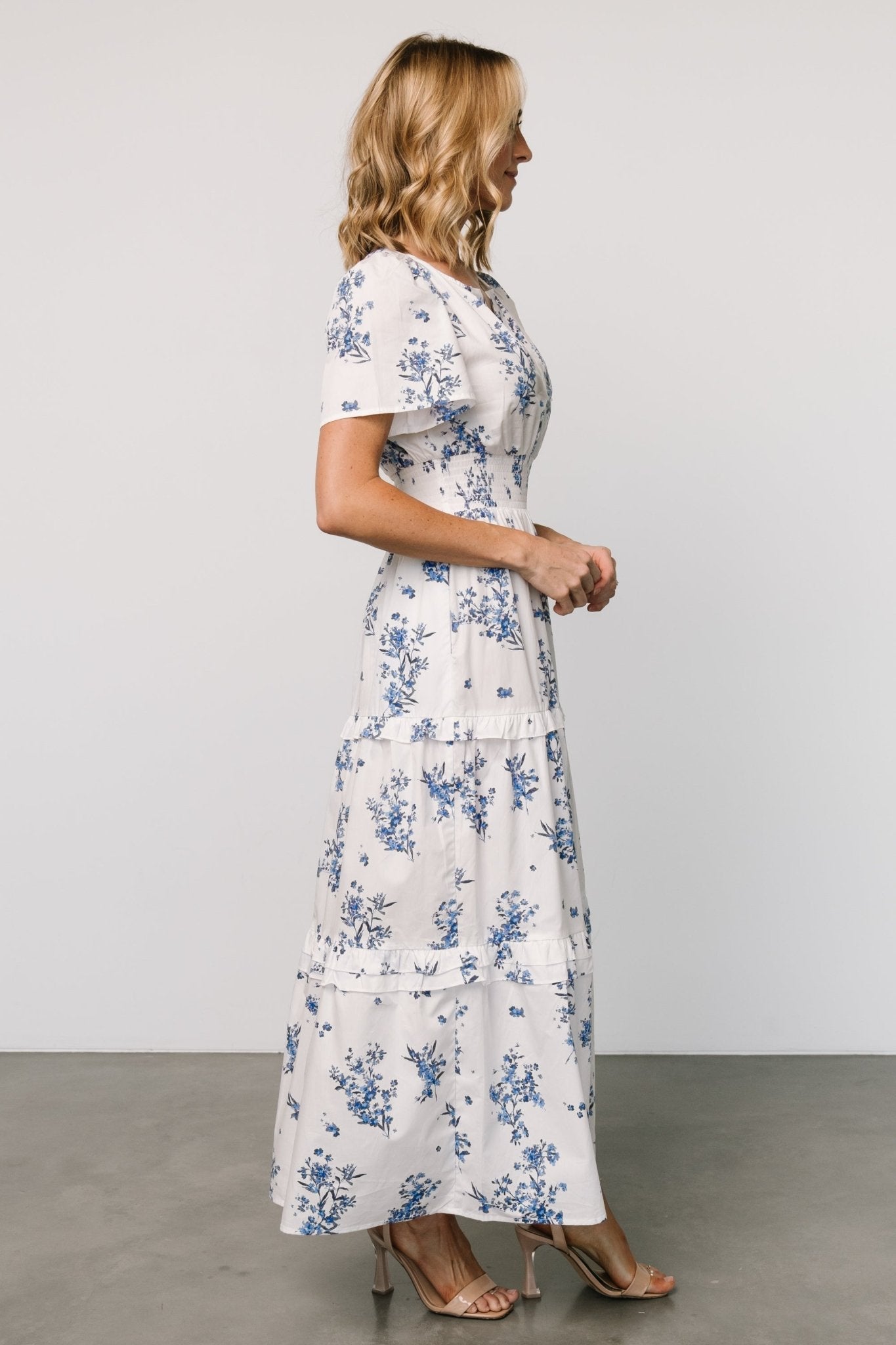 Kiana Poplin Maxi Dress | Off White + Blue