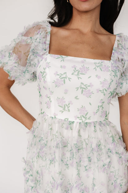 Kiera Ruffle Dress | Off White + Lavender