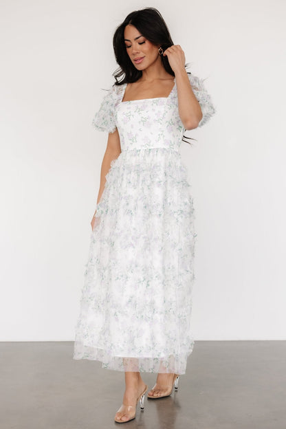 Kiera Ruffle Dress | Off White + Lavender