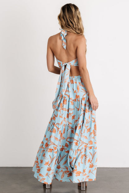 Laie Back Tie Maxi Dress | Blue + Orange
