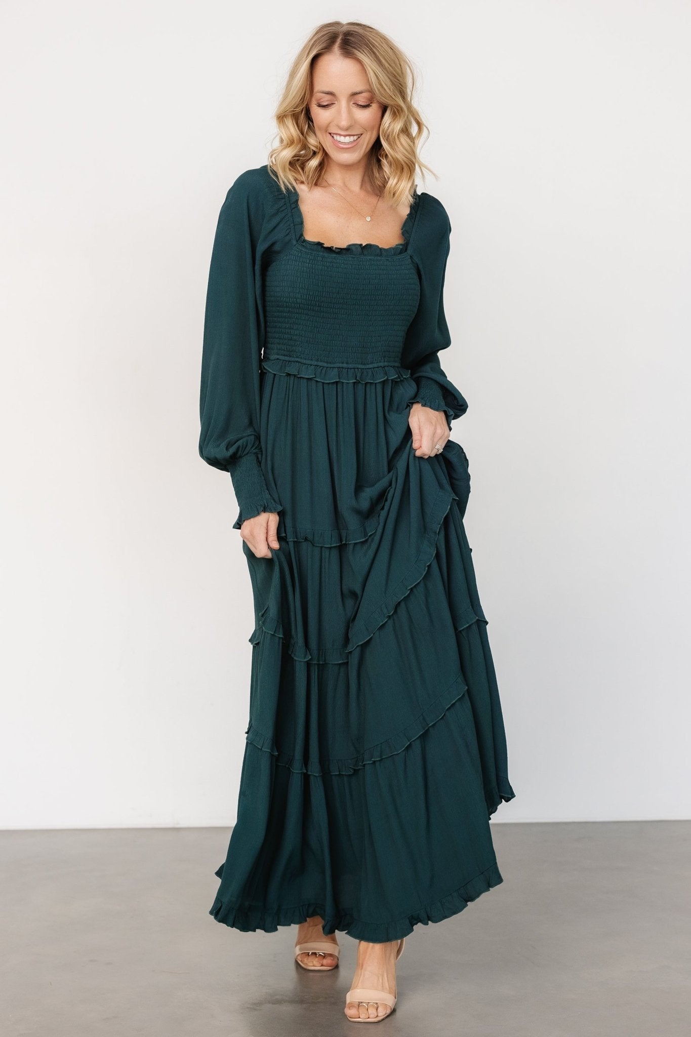 Lana Smocked Maxi Dress | Dark Green