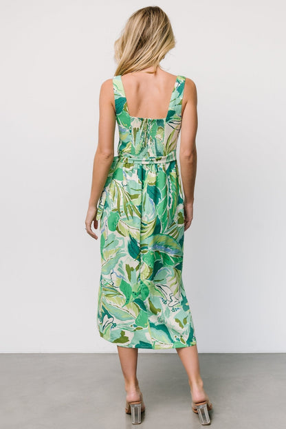 Latonya Faux Wrap Dress | Green Multi