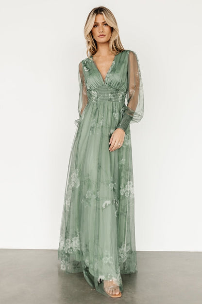 Layla Tulle Maxi Dress | Dusty Green Floral