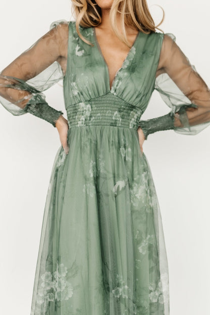 Layla Tulle Maxi Dress | Dusty Green Floral