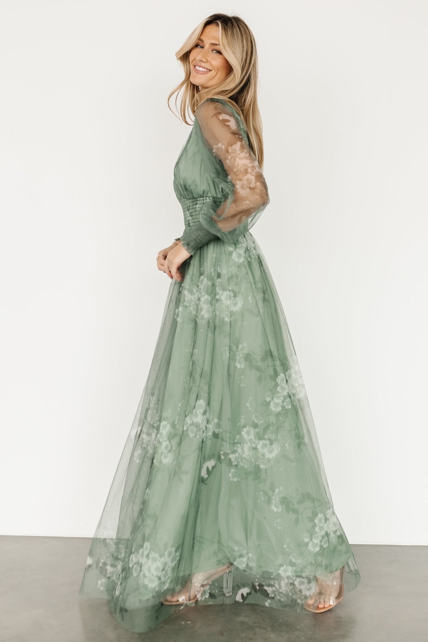 Layla Tulle Maxi Dress | Dusty Green Floral