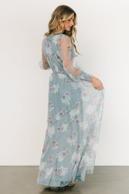 Layla Tulle Maxi Dress | Light Blue Floral