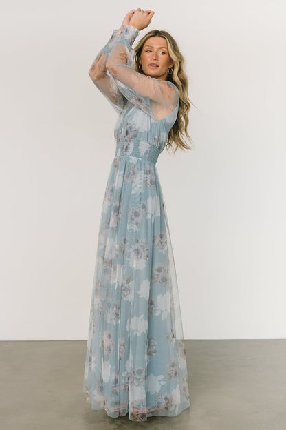 Layla Tulle Maxi Dress | Light Blue Floral