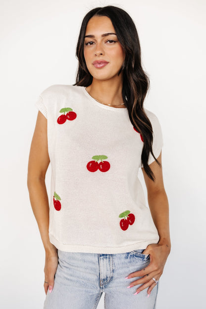 Lexie Knit Top | Cream + Cherry Applique