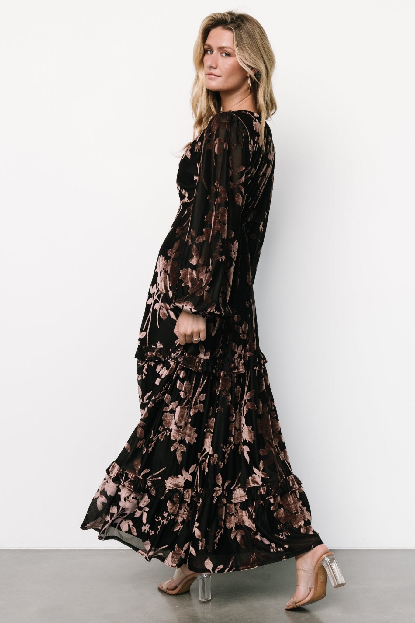 Liana Velvet Embossed Maxi Dress | Black