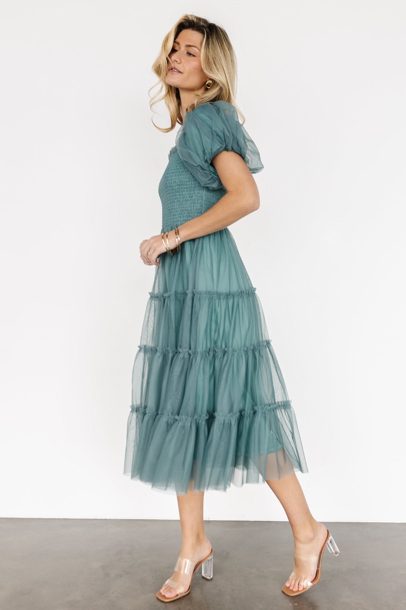 Liv Tulle Midi Dress | Eucalyptus