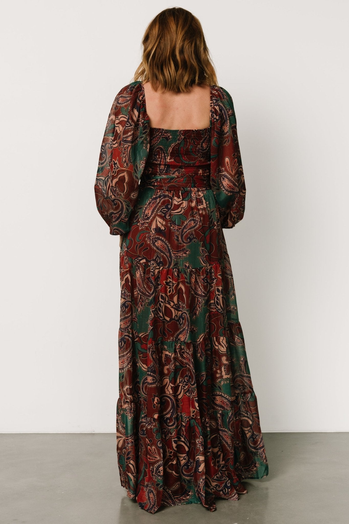 Livia Maxi Dress | Dark Green + Wine Multi