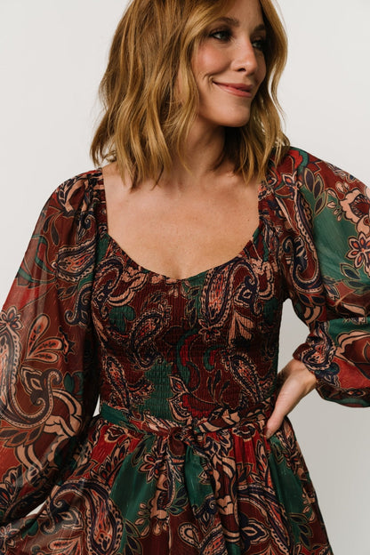 Livia Maxi Dress | Dark Green + Wine Multi