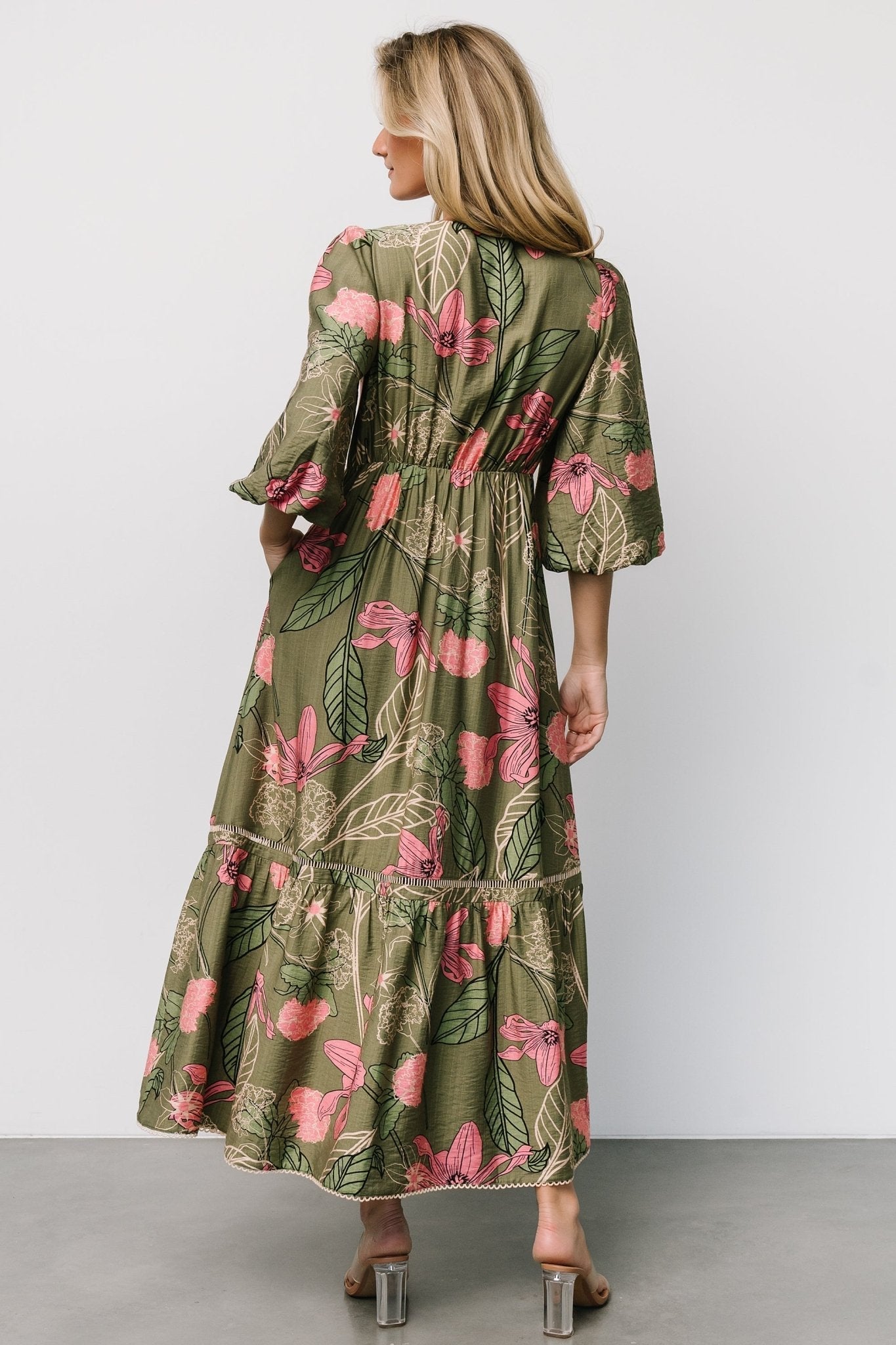Lonna Dress | Olive + Fuschia Floral