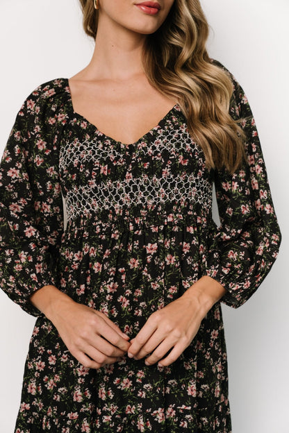 Louisa Smocked Maxi Dress | Black Floral