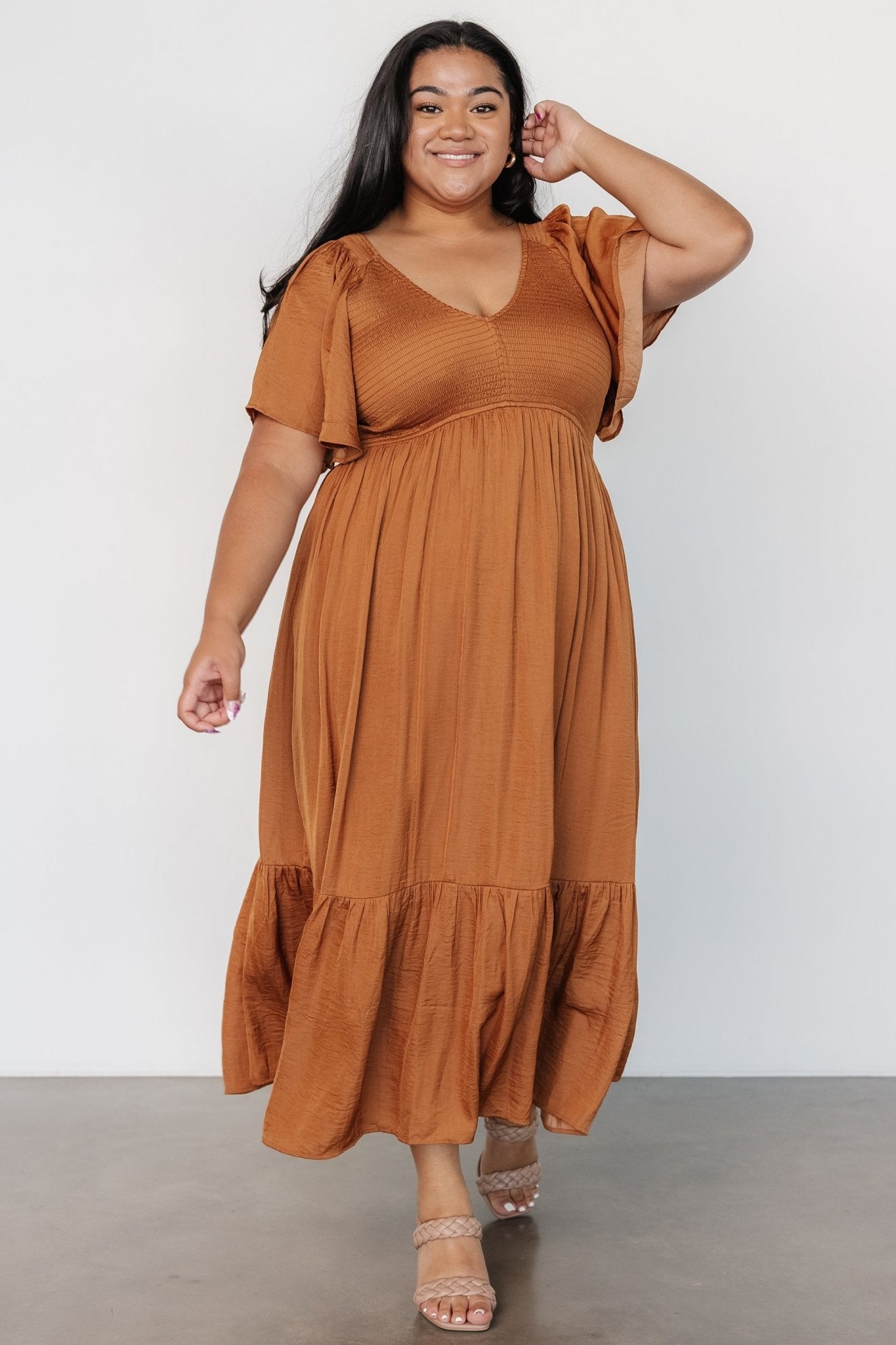 Lovell Smocked Midi Dress | Dark Copper