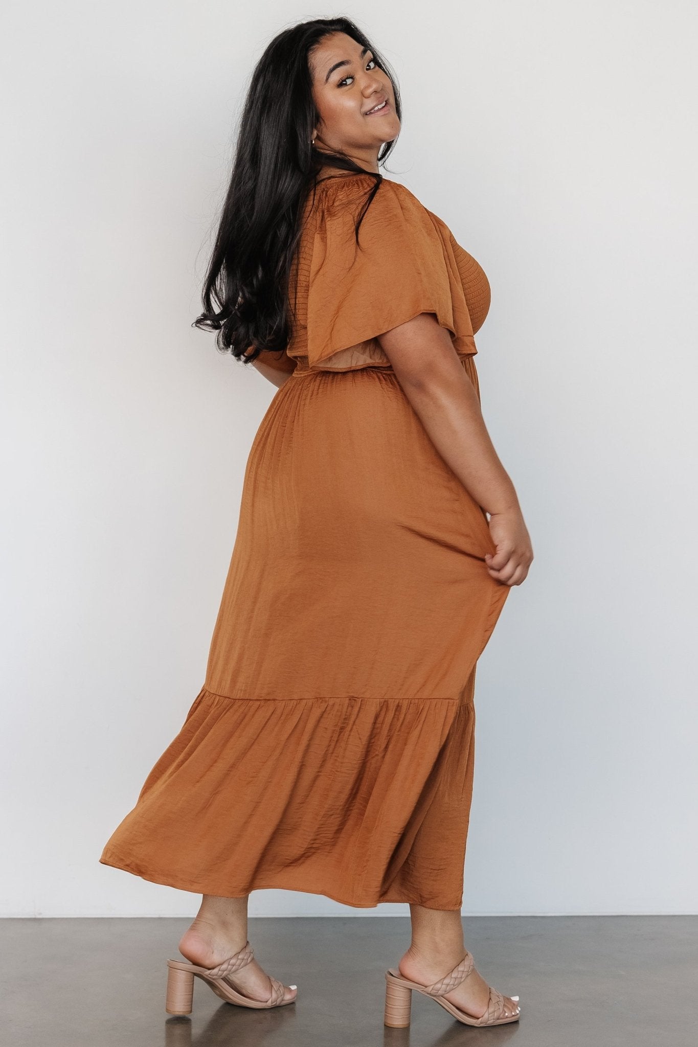 Lovell Smocked Midi Dress | Dark Copper