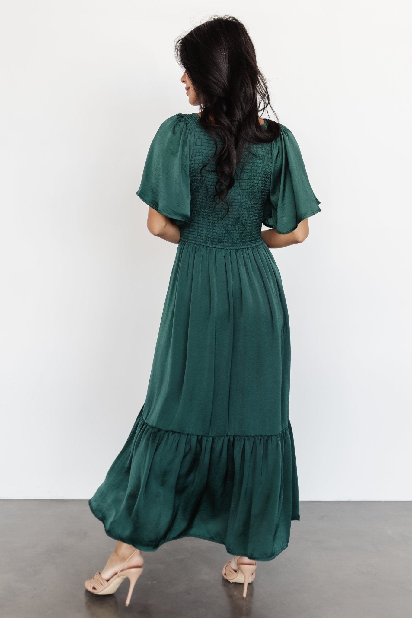 Lovell Smocked Midi Dress | Emerald