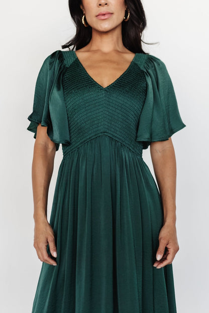 Lovell Smocked Midi Dress | Emerald