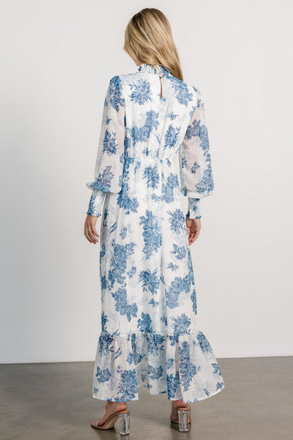 Luciana Maxi Dress | Off White + Blue