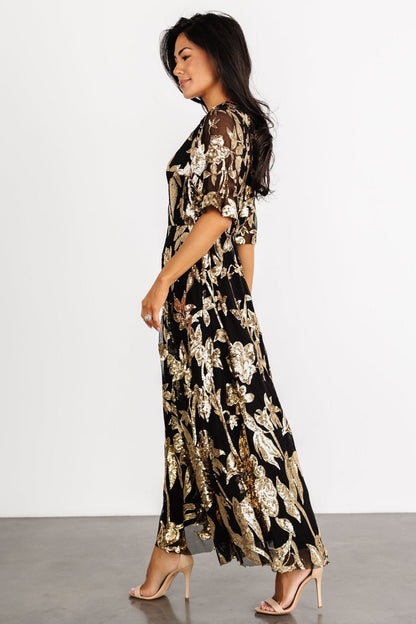 Lucy Sequin Dress | Black + Gold