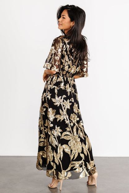 Lucy Sequin Dress | Black + Gold
