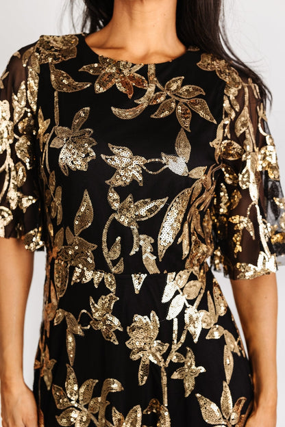 Lucy Sequin Dress | Black + Gold