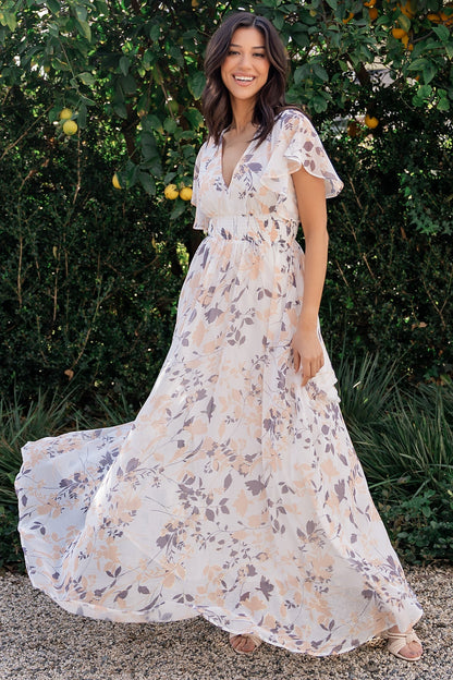 Lynlee Metallic Maxi Dress | Off White Print