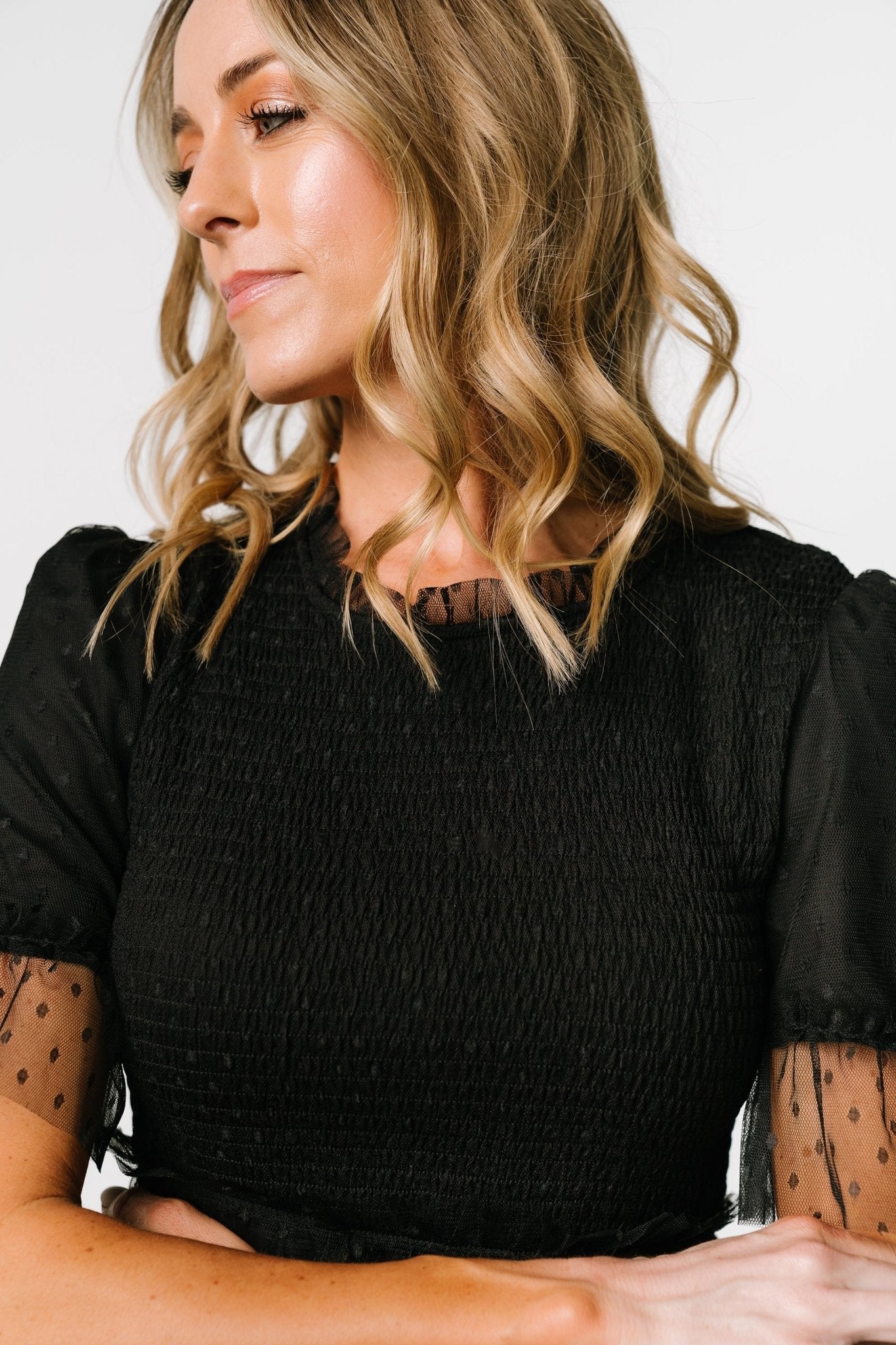 Lysandra Smocked Dot Dress | Black