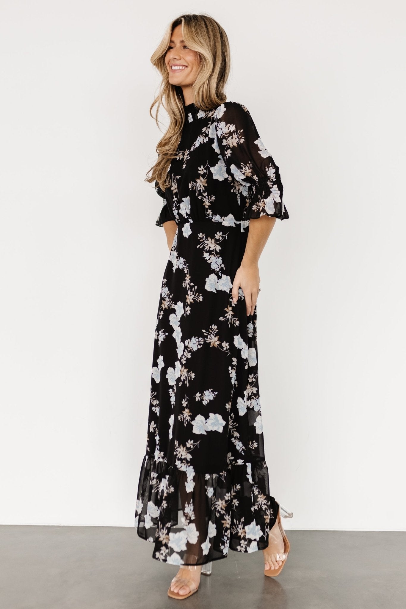 Marie Mock Neck Maxi Dress | Black Floral