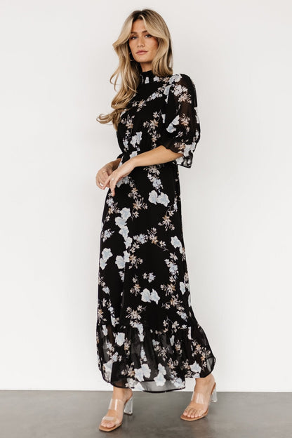 Marie Mock Neck Maxi Dress | Black Floral