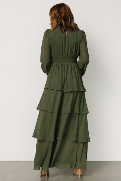 Mariella Tiered Maxi Dress | Dark Sage