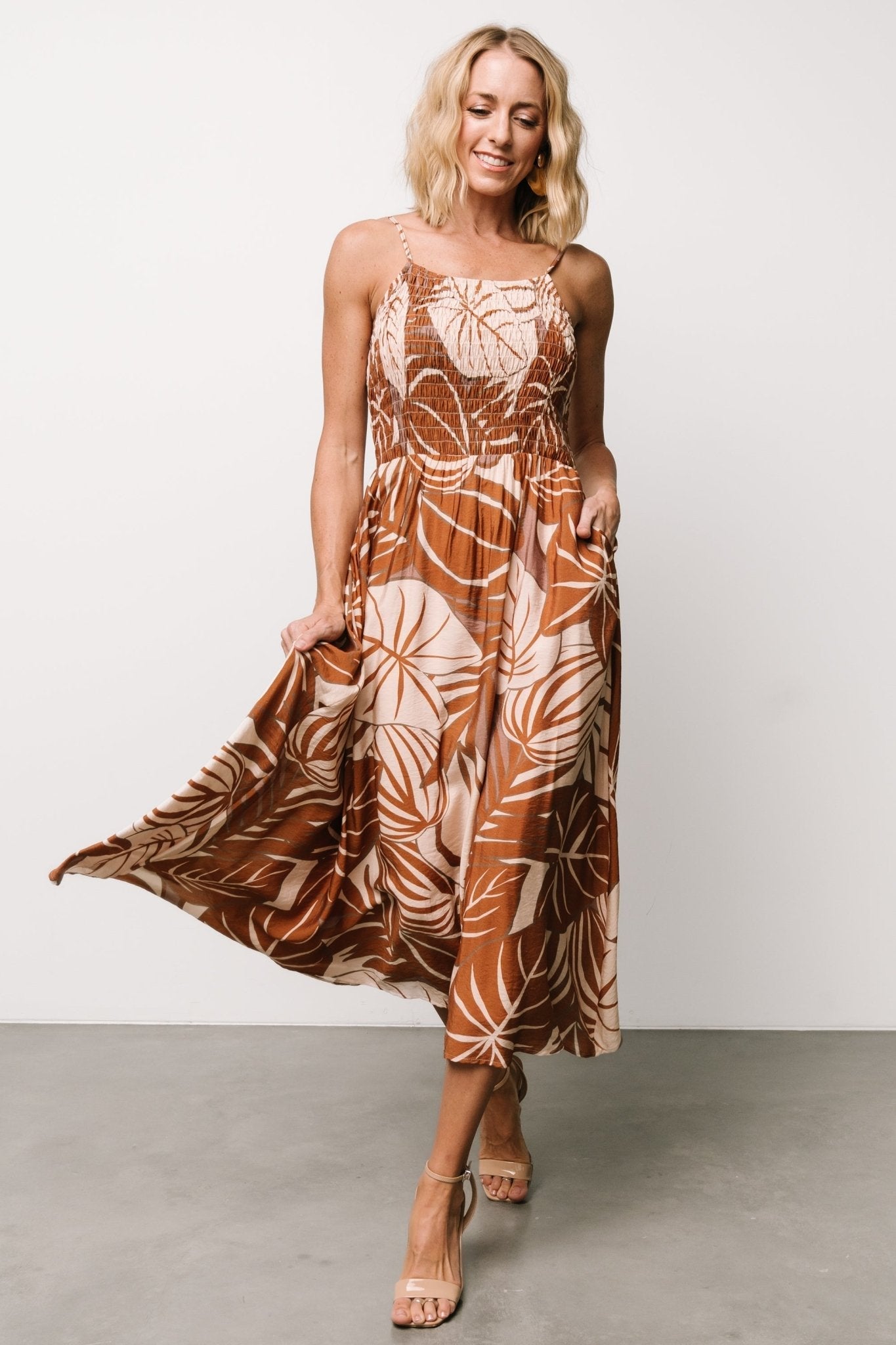 McKinley Smocked Dress | Cream + Camel Multi