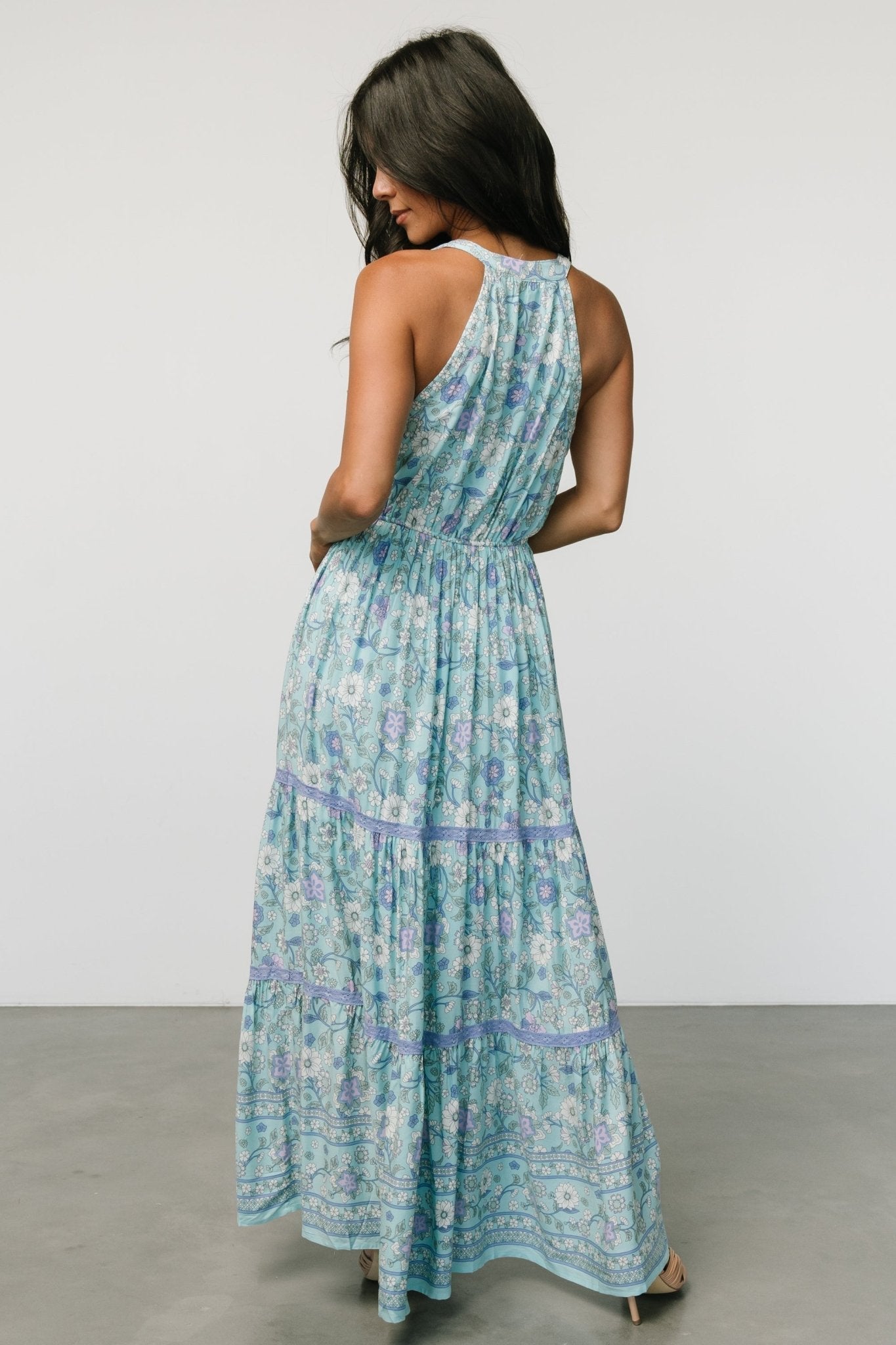 Meline Button Front Maxi Dress | Light Blue Multi
