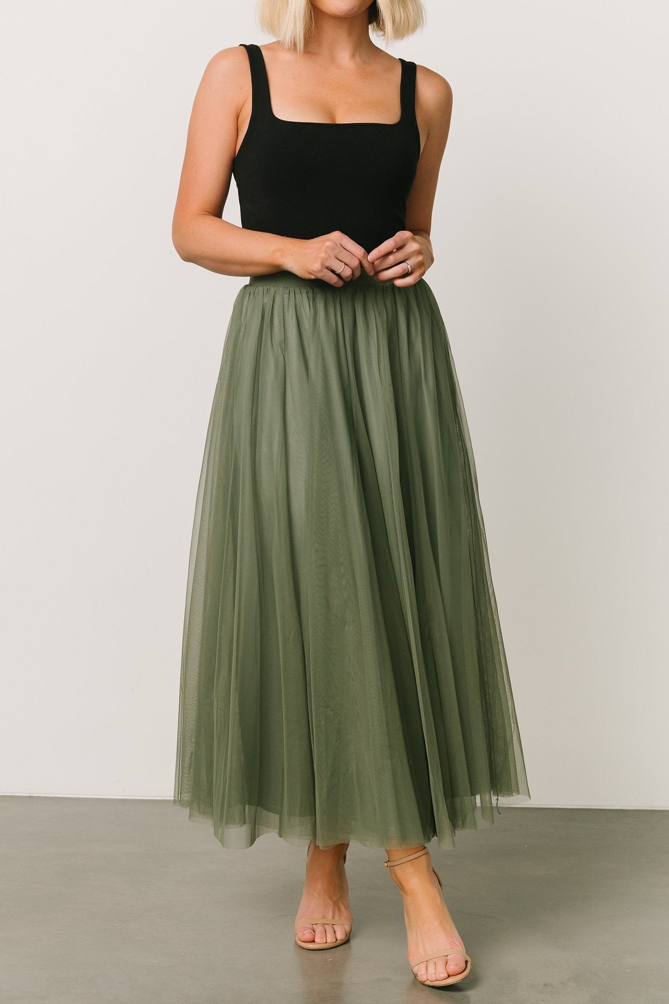 Mila Tulle Skirt | Dark Sage
