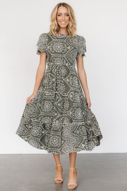 Mirabel Eyelet Midi Dress | Olive + White