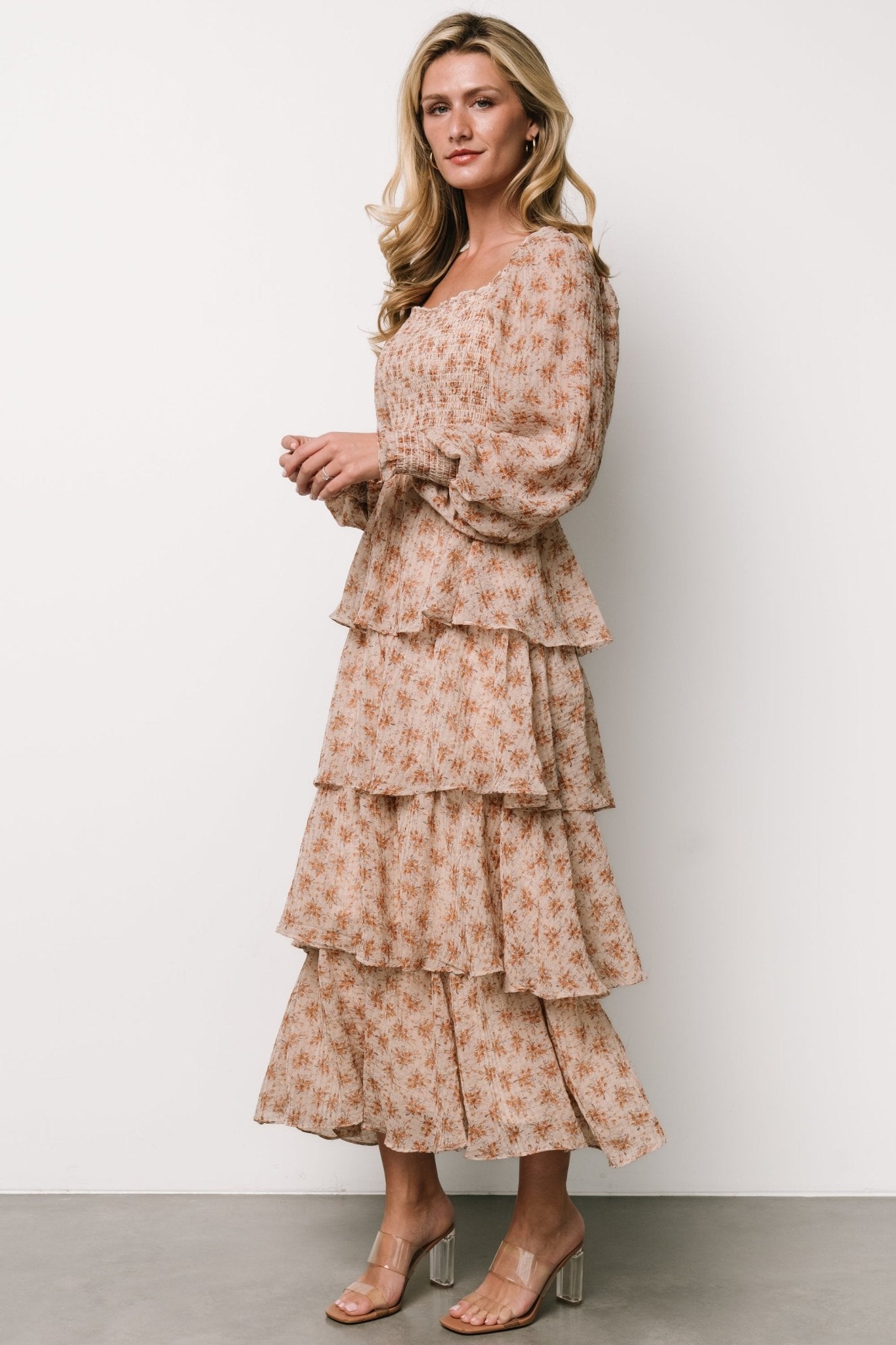 Miranda Tiered Maxi Dress | Taupe Floral