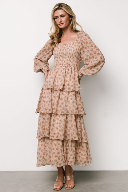 Miranda Tiered Maxi Dress | Taupe Floral