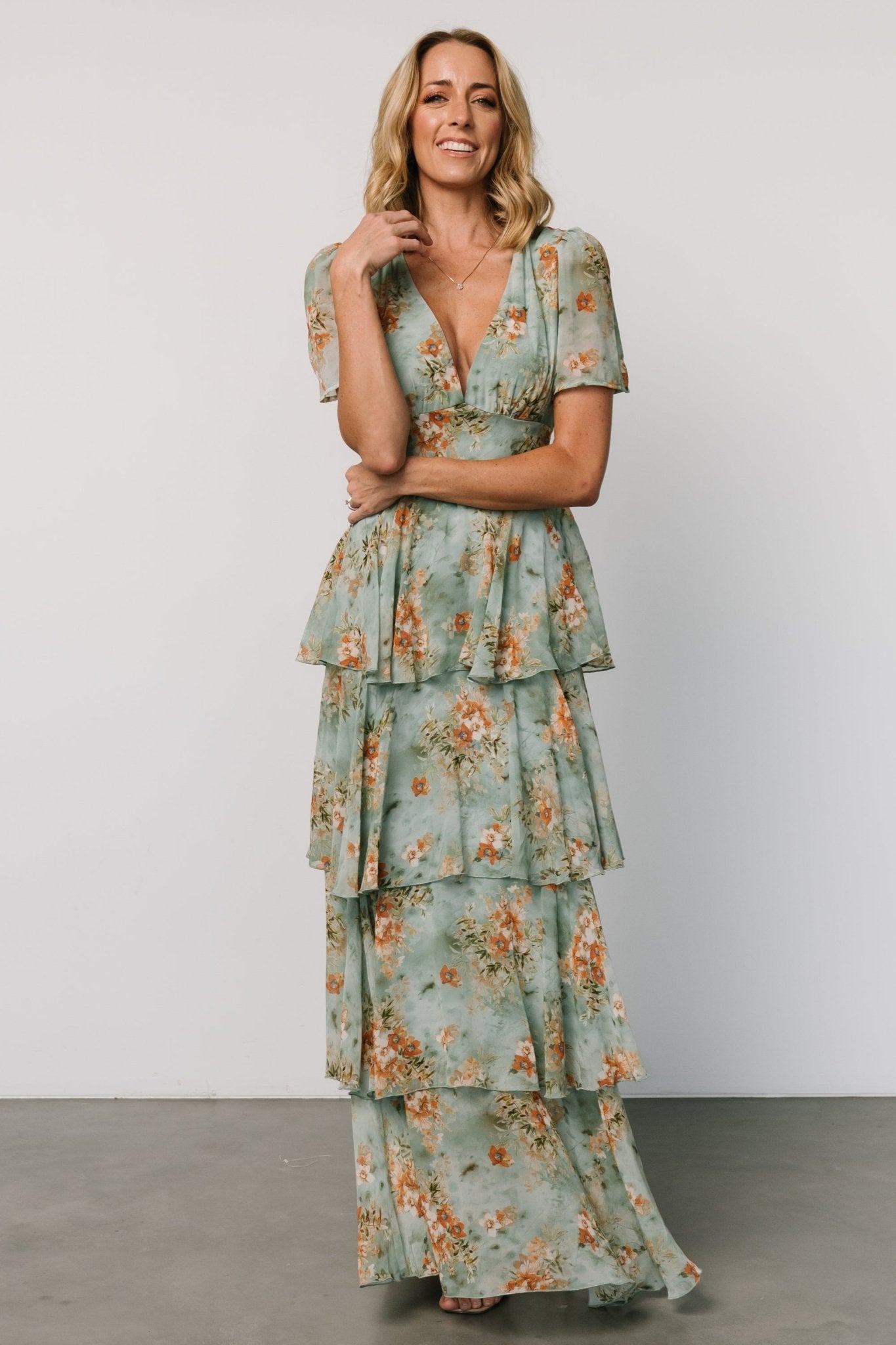 Montaigne Ruffle Maxi Dress | Blue Sage Floral