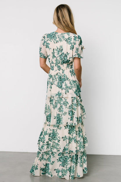 Montaigne Ruffle Maxi Dress | Ivory + Green Floral