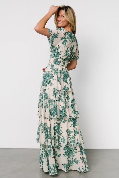 Montaigne Ruffle Maxi Dress | Ivory + Green Floral