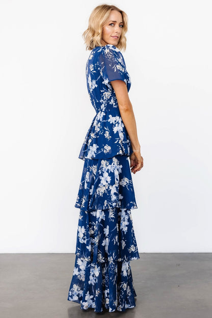 Montaigne Ruffle Maxi Dress | Navy + Blue Floral