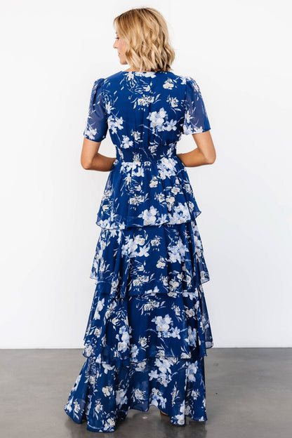 Montaigne Ruffle Maxi Dress | Navy + Blue Floral