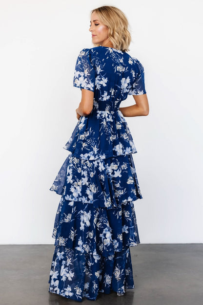 Montaigne Ruffle Maxi Dress | Navy + Blue Floral